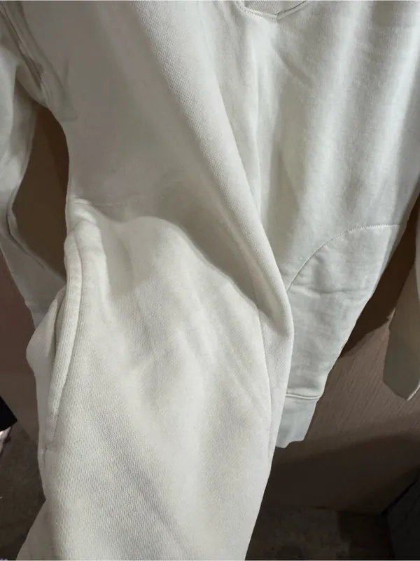 Women’s Champion Cream Cotton Oversized V-Neck Pullover Sweatshirt Size XS - Image 2
