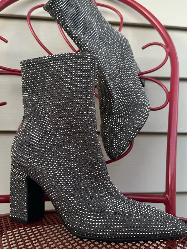a new day Black Rhinestone Ankle Booties with Block Heel - Image 4