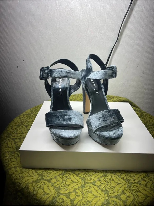 Madden Girl Gray Velvet Platform Ankle Strap Heels - Image 2