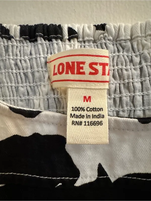 Lone Star Cow Print Scoop Neck Crop Tank Top - Black & White Cotton Medium - Image 2