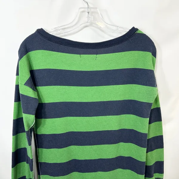 Aeropostale Small Tunic Sweatshirt VTG Y2K Green Navy Blue Striped Boat Neck 913 - Image 6