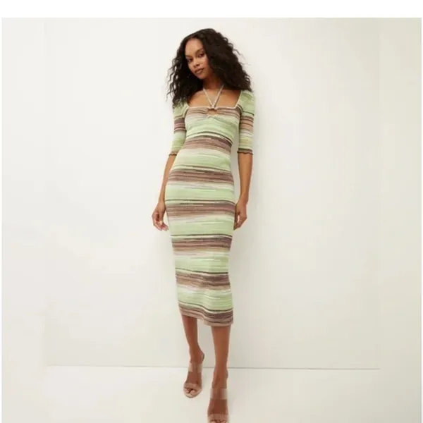 VERONICA BEARD‎ Green Kante Knit Dress Halter Midi Size Large - Image 2