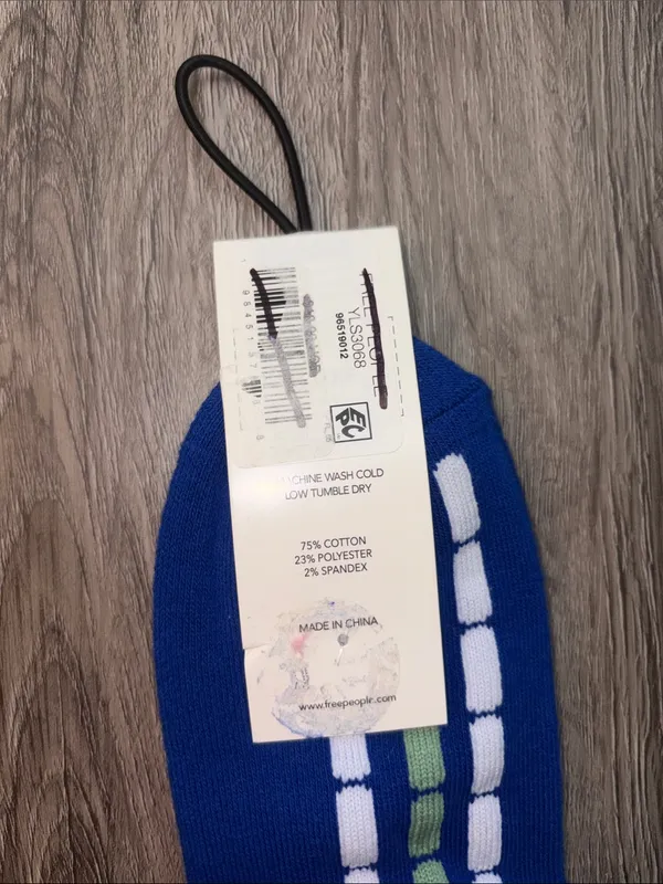 FP Movement Royal Blue Crew Socks with White and Green Stripes - Image 4