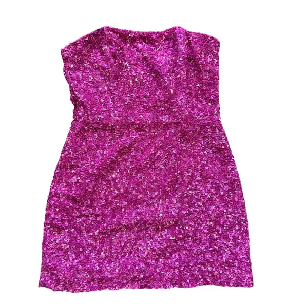 Retrofete Heather Hot Pink Sequin Mini Strapless Party Cocktail Dress - Image 2