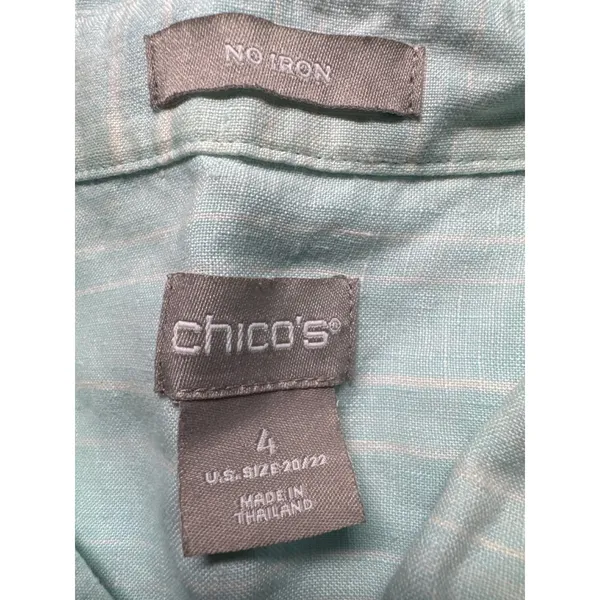 Chicos Light Blue Striped Sleeveless Linen Button Up Shirt Top US Size‎ 4 - Image 5