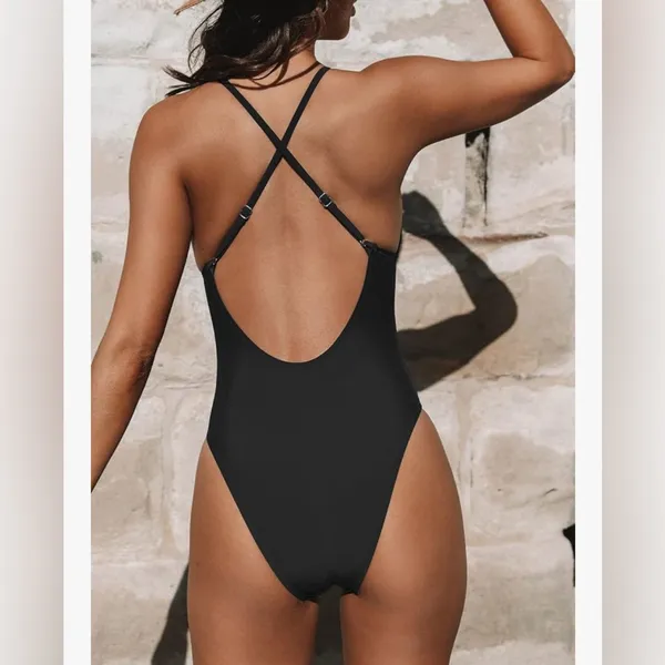Cupshe NEW Swimsuit 1 Pc Deep V Neck Crisscross Adjustable Strap XL 16/18 - Image 2