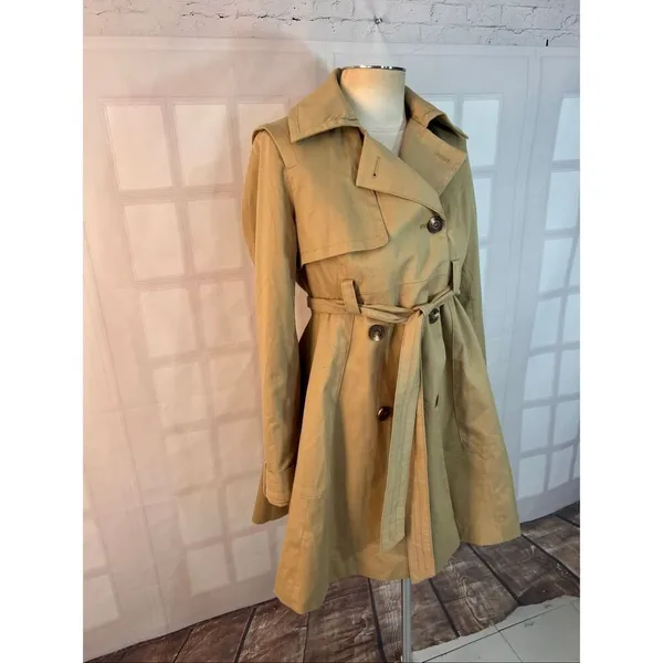 ASOS Tan Cotton Twill Double Breasted Belted Classic Trench Coat Size 2 - Image 2