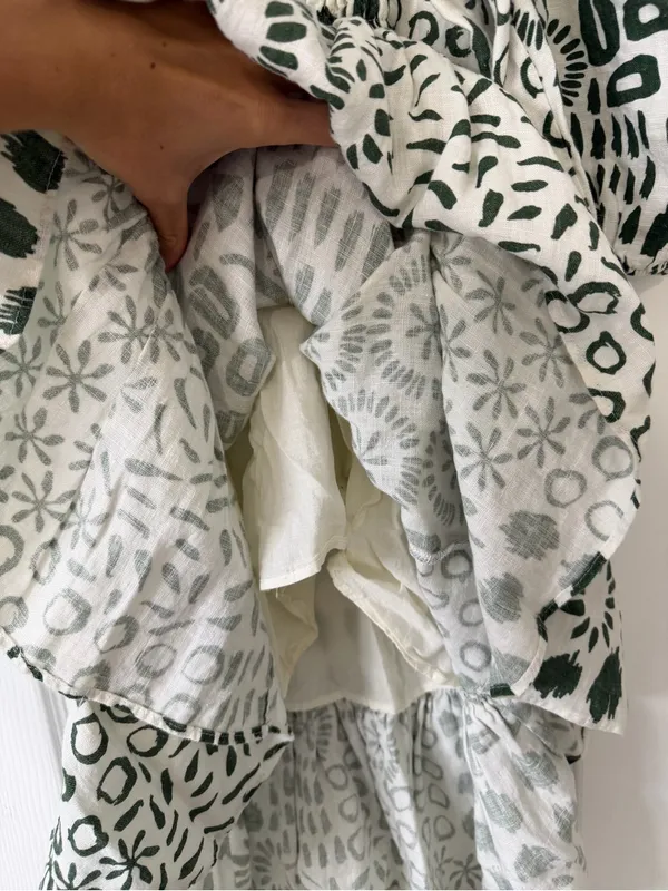 ADL‎ 100% Linen Mini Dress Geometric Pattern Green and Off White Size Medium - Image 8