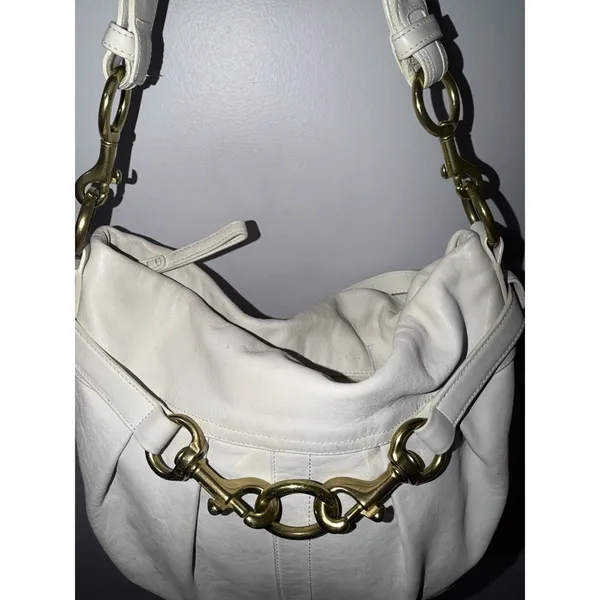 COACH Hampton White, Hobo Bag With Gold Hardware Tone Purse Shoulder Bag‎ 8B15 F - Image 3
