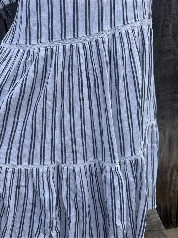 Lauren Ralph Lauren White Maxi Dress Black Stripes Ruffled Tiered Hem Sz 14 - Image 9