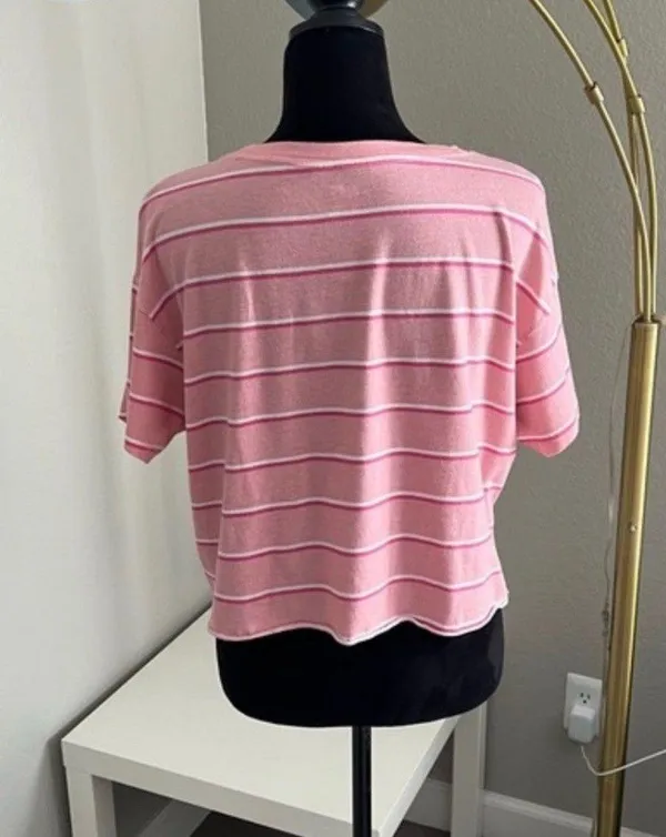 PINK Victorias Secret Womens Short Sleeve Round Neck Crop Top Pink Size Medium - Image 2