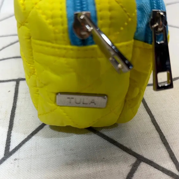 Tula Cosmetic Bag Small Yellow Quilted Double Zip Makeup Pouch‎ - Image 12