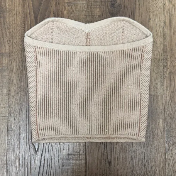 Aerie Knit Tube Top Tan Cream Sweetheart Neck‎ Ribbed Strapless Bodice Medium - Image 2