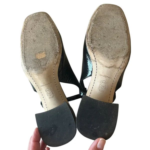 Tory Burch‎ Georgia Black Patent Slingback Block Heel Pumps Size 8.5 - Image 11