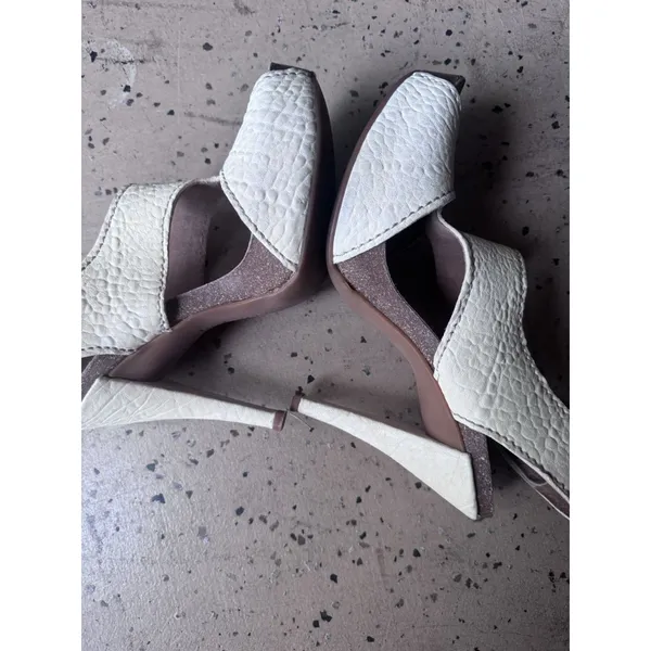 Pedro Garcia Womens Sz 38 White Toscana Leather Peep Toe Sandal Pump Shoes - Image 5
