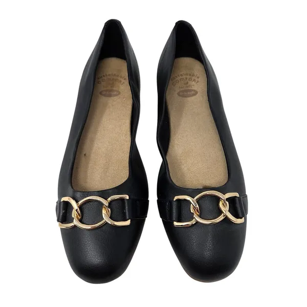 Dr. Scholl's Black Faux Leather Slip On Wexley Adorn Ballet Flats Size 7.5 M - Image 2