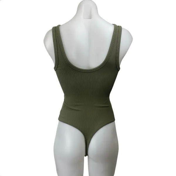 Abercrombie & Fitch Womens Green Rib Knit Sleeveless V-neck Bodysuit Tank Top XS - Image 2