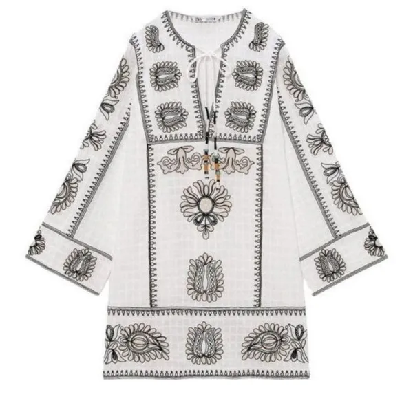 Zara Embroidered Short Dress White - Image 2