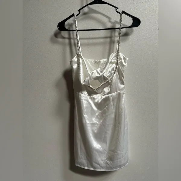 NEW Superdown Kita Rhinestone Cutout Satin Mini Dress |White‎ Women’s XXS Formal - Image 4