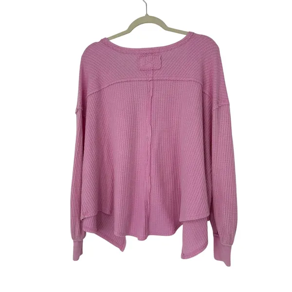 Free People We The Free Coraline Thermal Top Pink Waffle Knit Oversized XS - Image 3