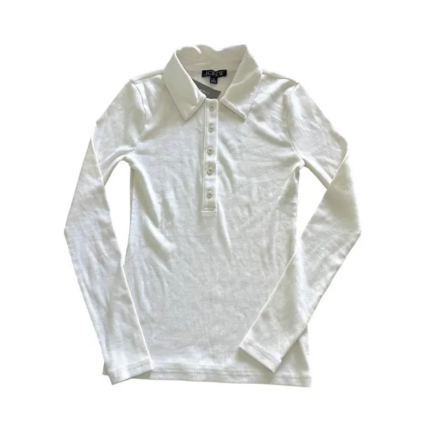 J‎ CREW NWT Perfect Rib Polo Shirt Size XS Cream Long Sleeve Knit Lightweight - Image 2