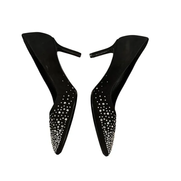 Aquatalia Black Embellished Rhinestone Pointed Toe Pumps Wedding Guest Shoes - Image 3