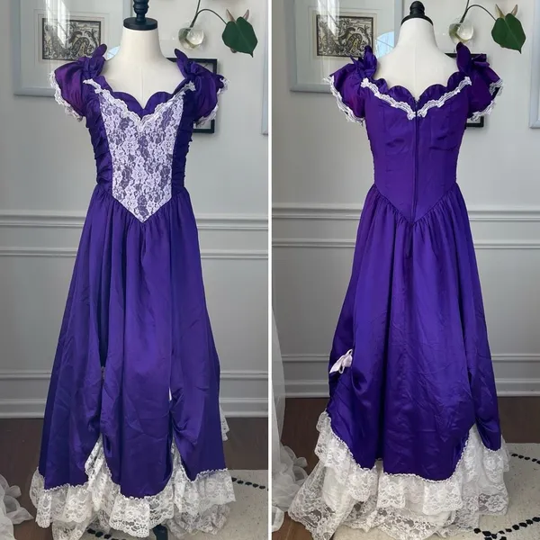 Vintage 80s Zum Zum Purple Little Bo Peep Prom Dress M 8 10 - Image 2