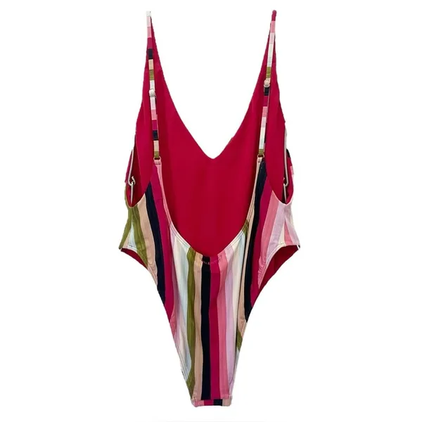 NWT Billabong Sun Quest One Piece Swimsuit Red Pink Multi Stripe Size XL New - Image 4