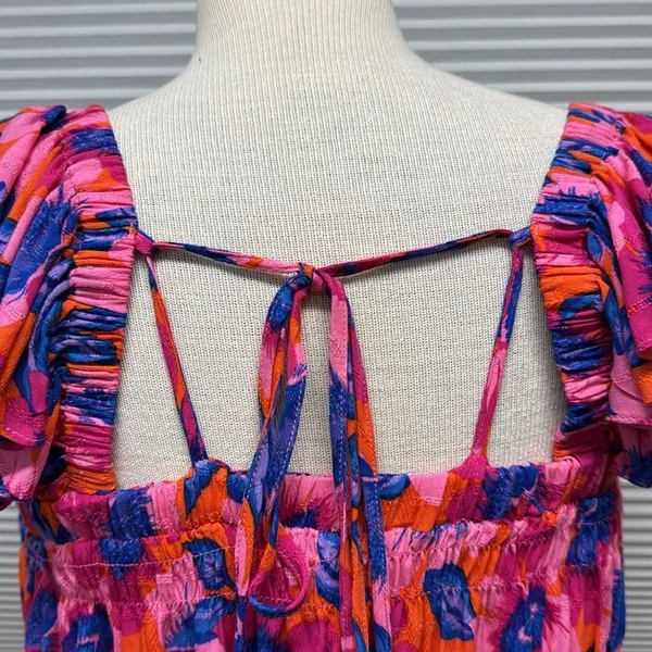 Rose & Olive NWT Pink Floral Print Smocked Wide Ruffle Strap Top Size Small - Image 6