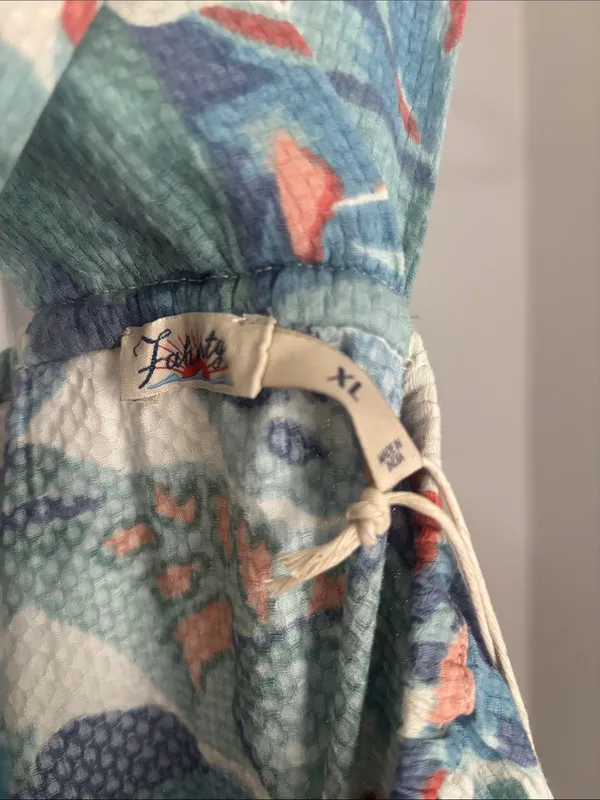 Faherty Bay Twist Seersucker Halter Midi Dress Floral Pastel Blue & Coral Sz XL - Image 6