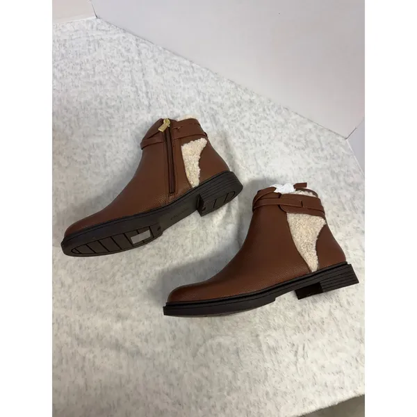 Kenneth Cole Reaction Wind Lug Buckle‎ Cozy Brown Faux Shearling Boots 8.5 NIB - Image 2