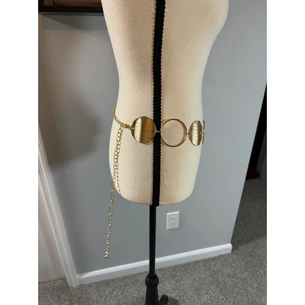 Elan New Daughter Gold Textured Disc and Open Ring Adjustable Chain Waist Belt - Image 2