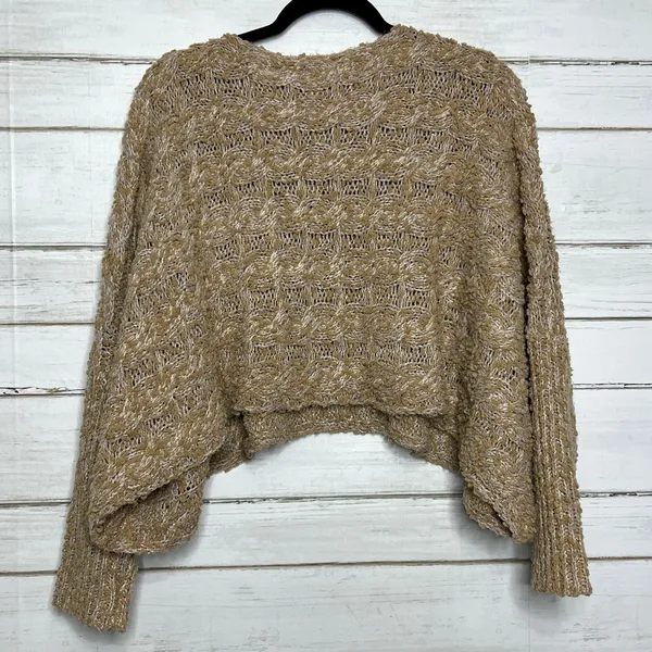 POL Chunky Knit Cropped Sweater Small Tan Cream Boho Pullover - Image 2