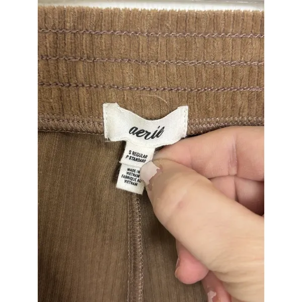 Aerie Tan Groove On Velvet Ribbed Flare Pants Small Pull On Comfy Neutral - Image 4