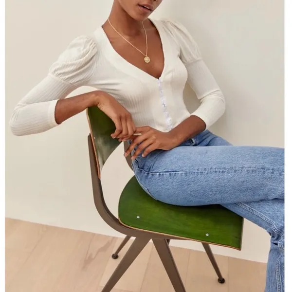 Reformation Einkorn Ribbed Puff Long Sleeve Top - Image 3