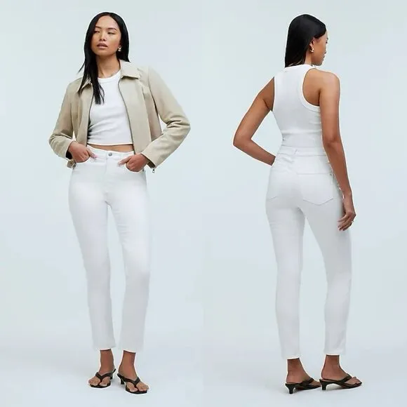 Madewell Stovepipe Jeans Slim Straight Coastal White High‎ Rise NWT Size 33 (16) - Image 2