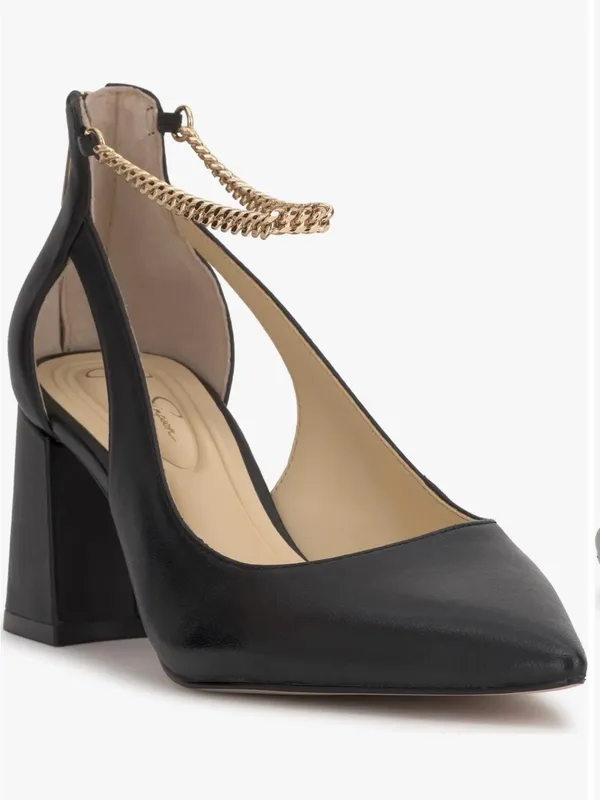 NWOB Jessica Simpson Black Leather Chain-Ankle Block Heel Pumps Size 5 - Image 4