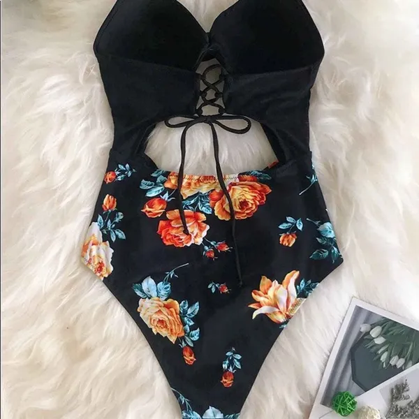 Cupshe ✨ HP✨Black Floral Print Halter One Piece Swimsuit✨ - Image 7