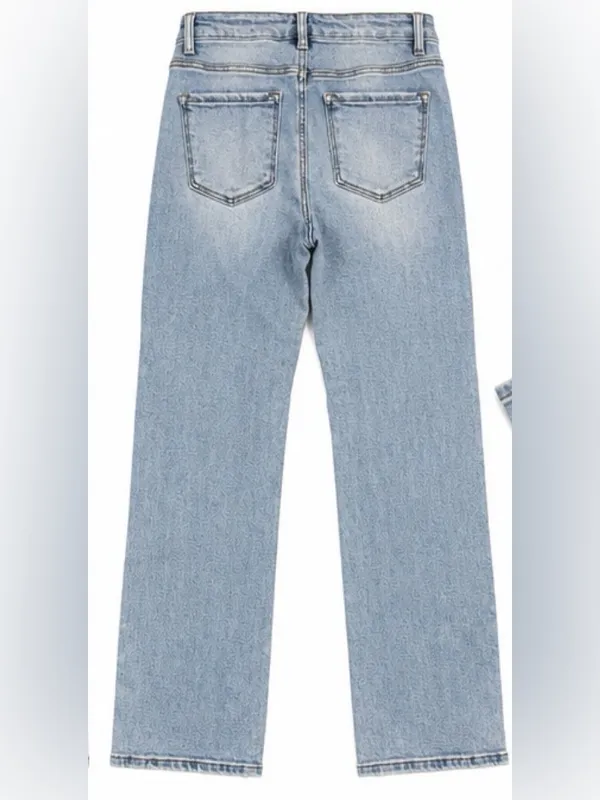Risen Jeans Light Wash High Rise Straight Leg Front Seam Jeans Size 7/28 - Image 2