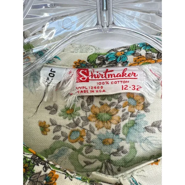 Vintage 60's Shirtmaker green Floral Cotton Blouse Peter Pan Collar USA Small - Image 10