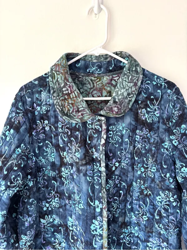 Blue Floral Quilted Reversible Button Front Jacket Vintage Inspired Grandmacore - Image 2