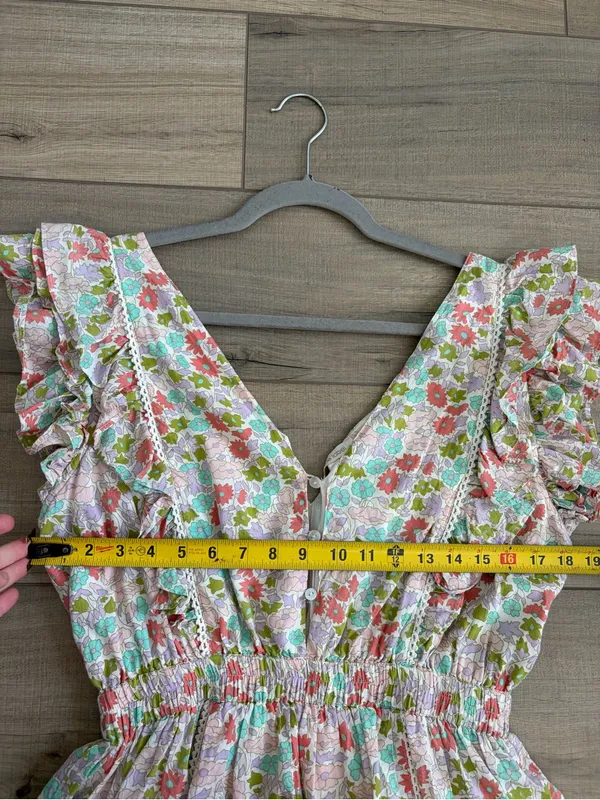 Anthropologie Love the Label Ines Floral Ruffle Sleeve Tiered Mini Boho Cottagecore Dress M - Image 7