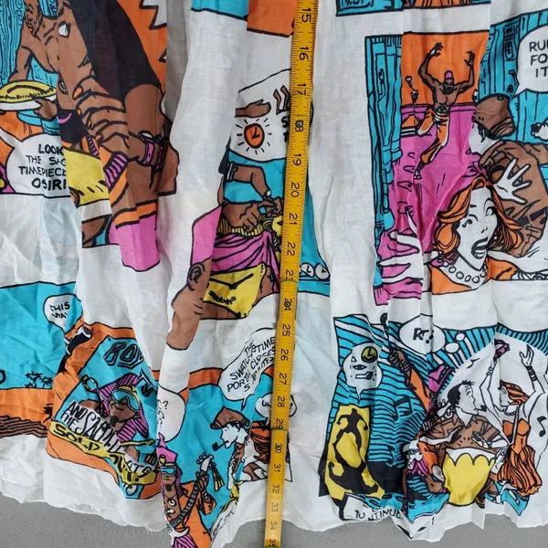 Switch Comic Book Print Maxi Skirt Women OS White Pop Art Smocked Cotton VTG - Image 8