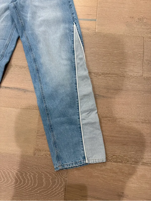 Wild fable denim jeans relaxed straight mid rise 2-tone contrast side panel - Image 3