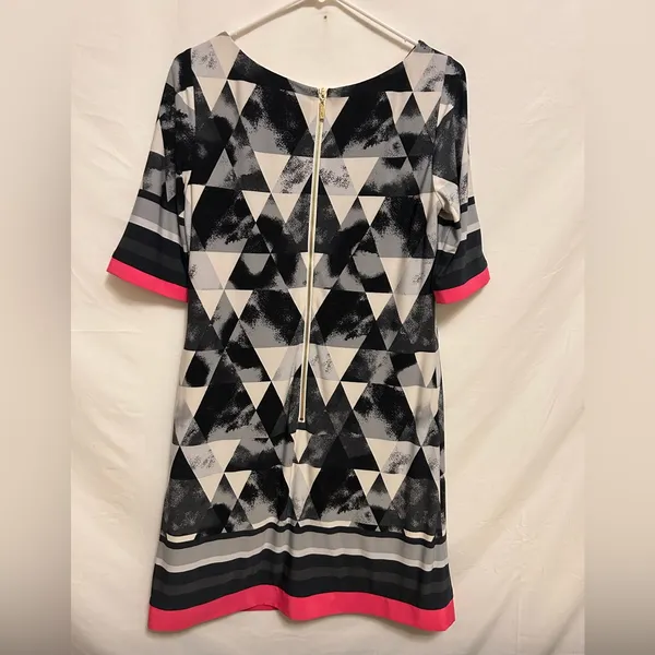 ELIZA J‎ Shift Dress Black Ivory Pink Geometric Short Sleeve Size 8 - Image 6