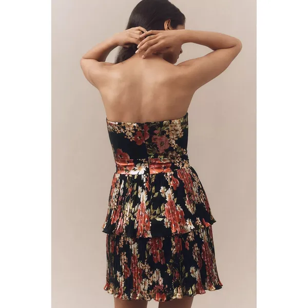 NWT!! DRESS THE POPULATION Libby Floral‎ Tiered Mini Dress Strapless Black Large - Image 8