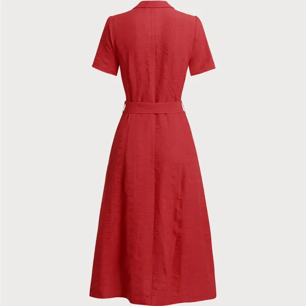 Rihoas Red Belted A-Line Midi Dress - Image 6