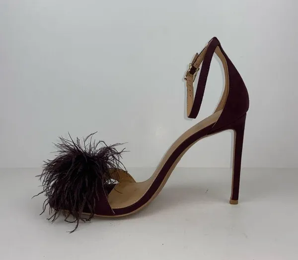 Heel Sandals Stilettos Size 9 Pom Pom by Express Heels Brown Burgundy color - Image 3