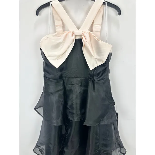 Lulus Black Tiered Organza Midi Dress Ivory Bow Sleeveless Party Cocktail XL NWT - Image 3