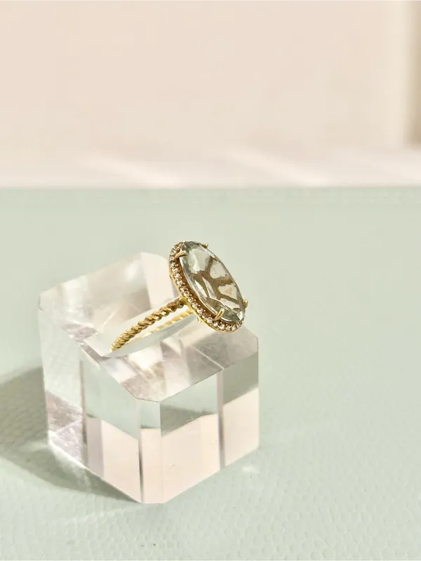 TJ Maxx 14K Gold Plated Oval Green Amethyst Twisted Rope Cocktail Ring Sz 9 - Image 4